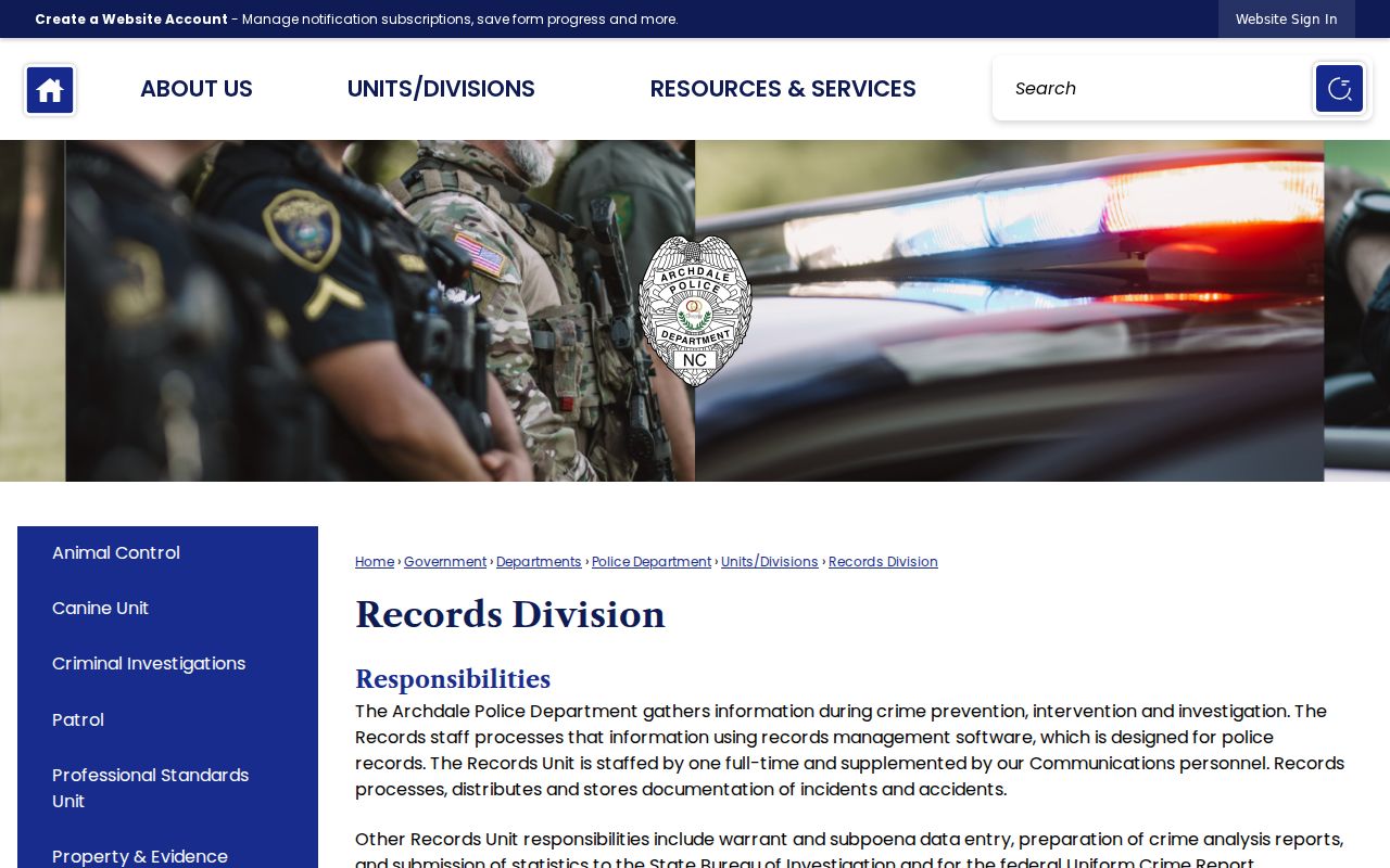 Archdale court records distinguished from police records division files