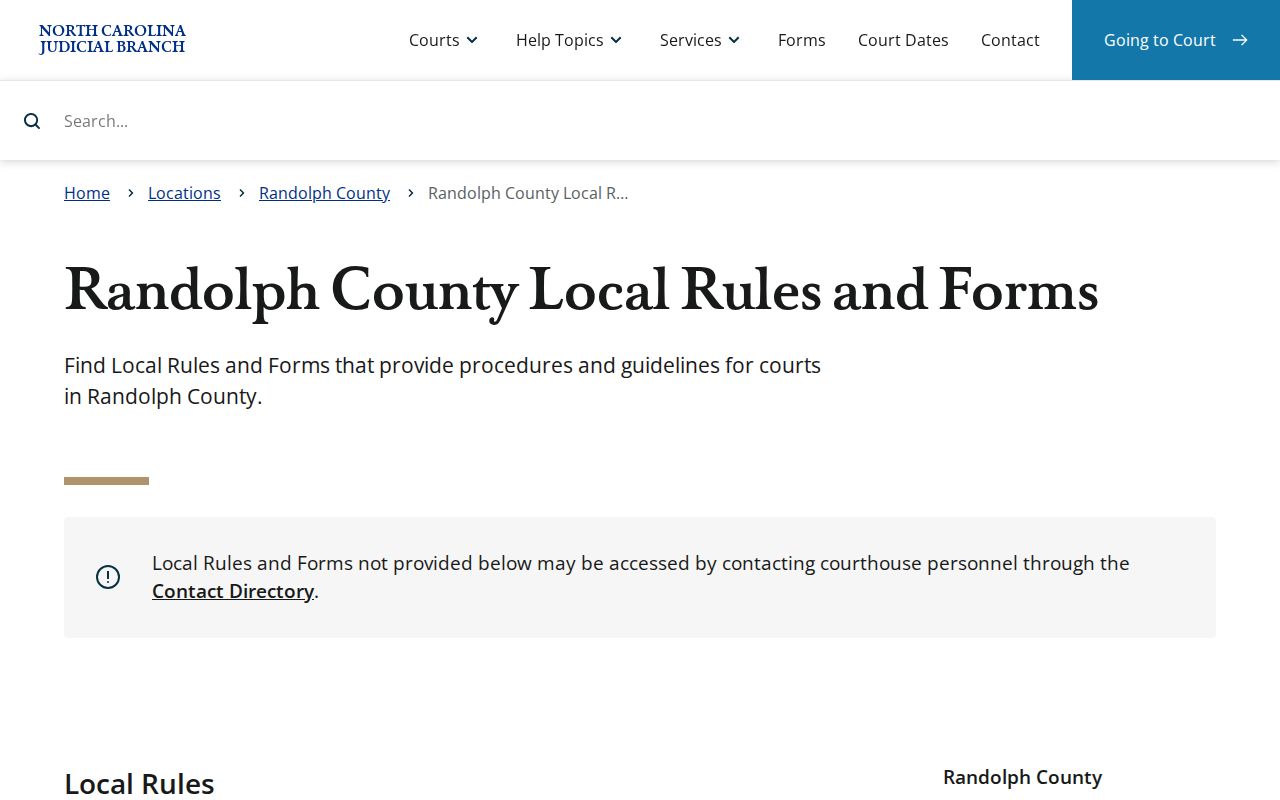 Randolph County civil court dockets local rules source