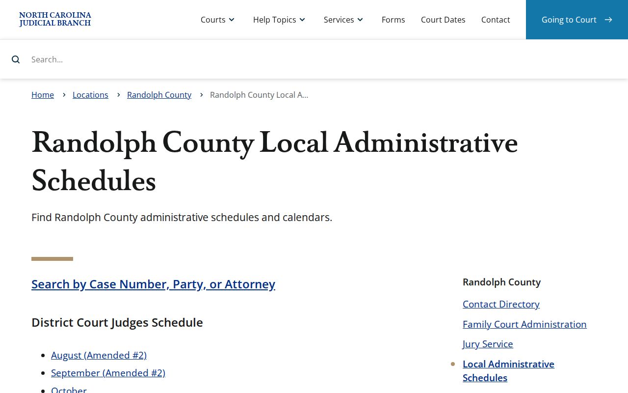 Randolph County court schedule administrative calendar resources