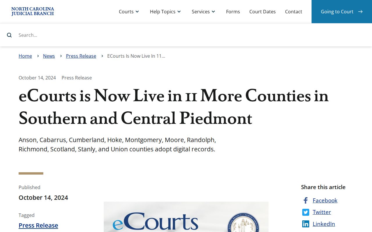 Randolph County criminal court docket eCourts launch information