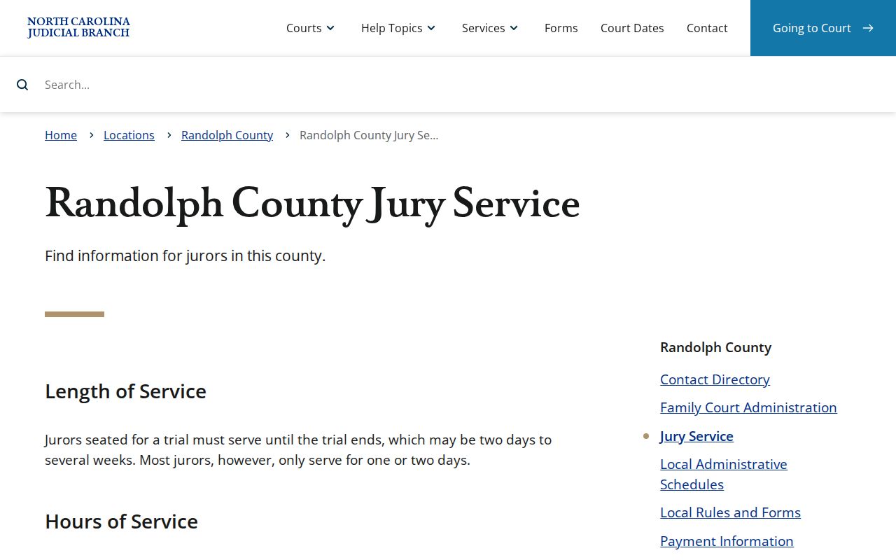 Randolph County court docket jury service courthouse information