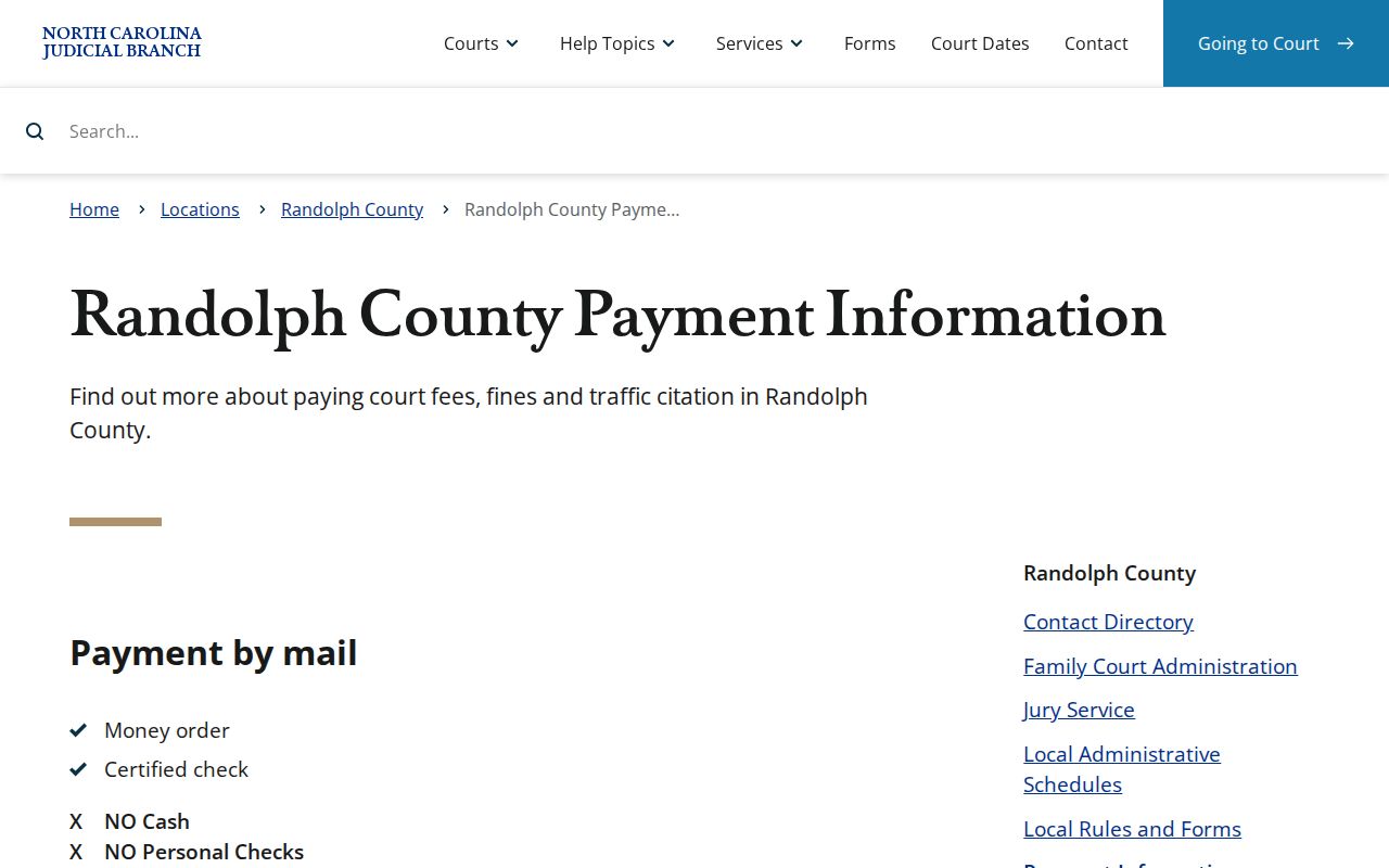 Randolph County traffic court records payment information